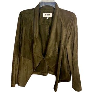 BB Dakota Jacket Faux Suede Nanette Cascade Drape Front Women’s M Grey Green